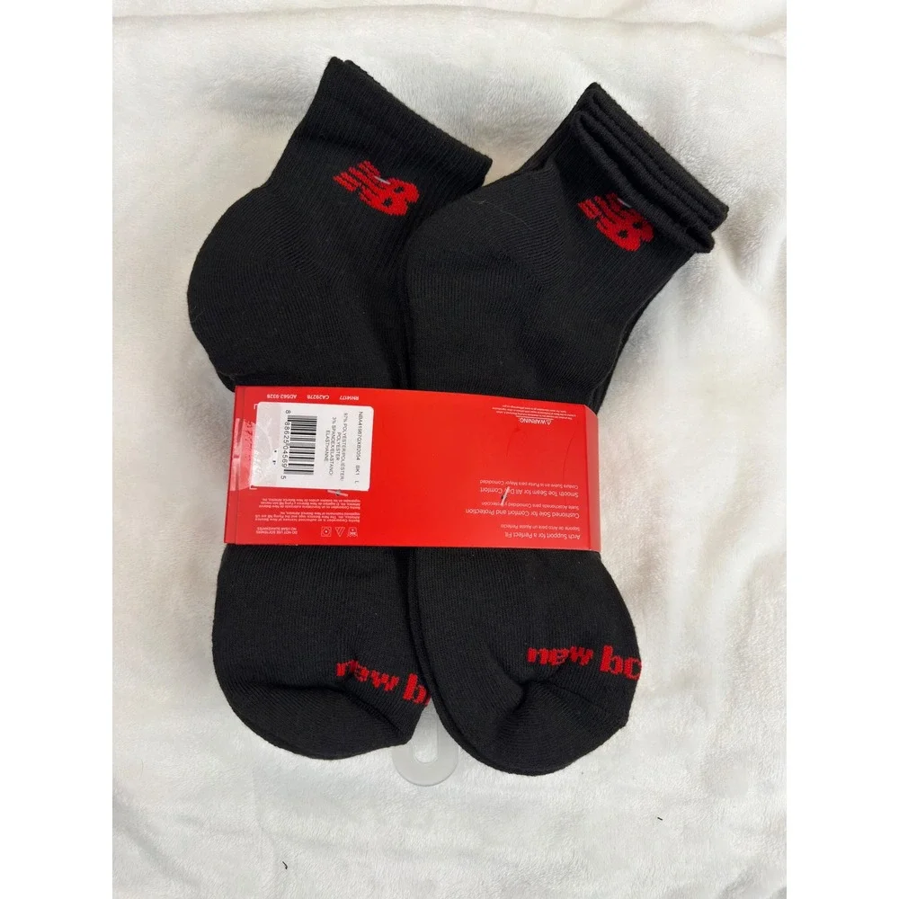 New Balance Mens Cushioned Ankle Socks 10 Pair Pack Black Red Size 8-12.5 New
